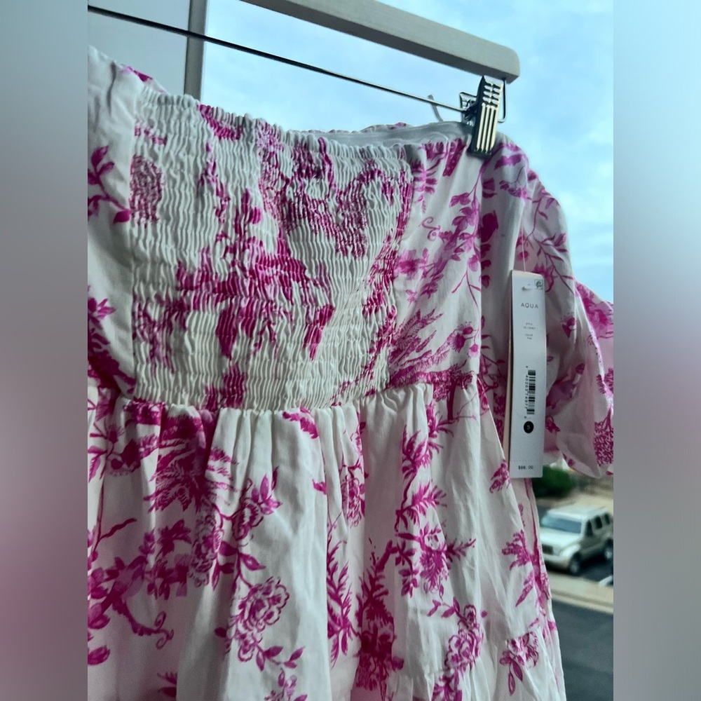 🆕 🌸 AQUA Pink Toile Off-Shoulder Cotton Mini Dress Bloomingdale’s Exclusive S - Picture 6 of 13